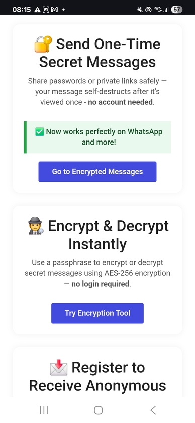 Send Secret Message Landing Page