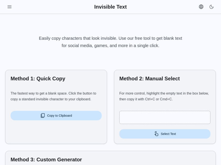 InvisibleText.app Landing Page