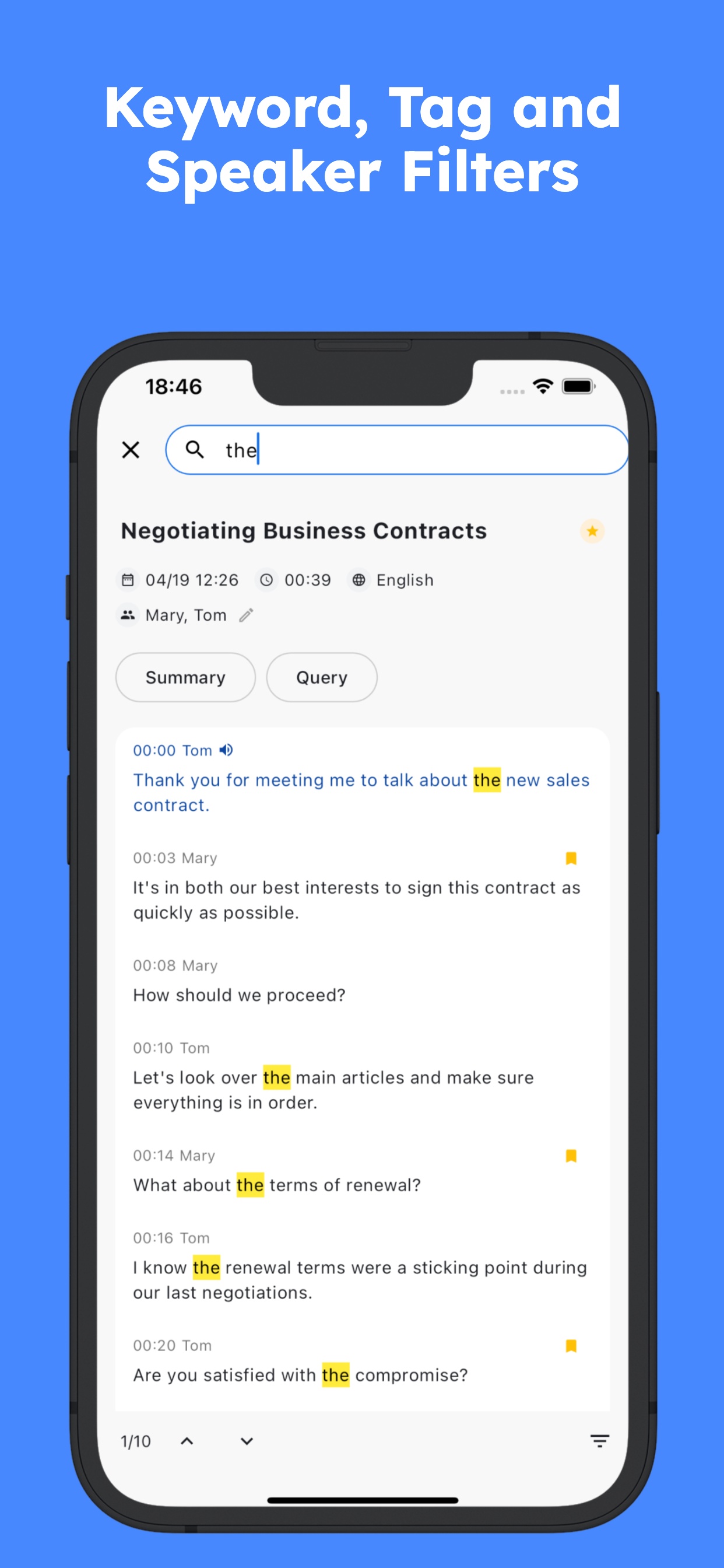 SoundType AI Keyword, Tag and Speaker Filters