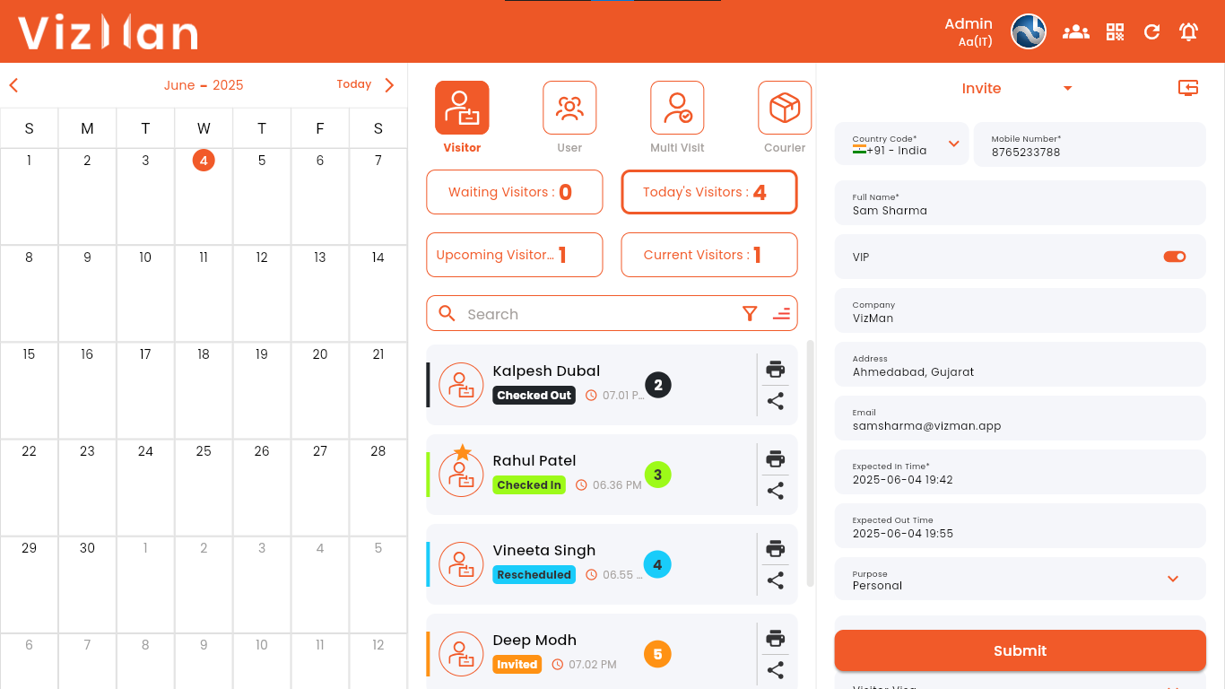 VizMan VizMan Dashboard - Invite Visitors