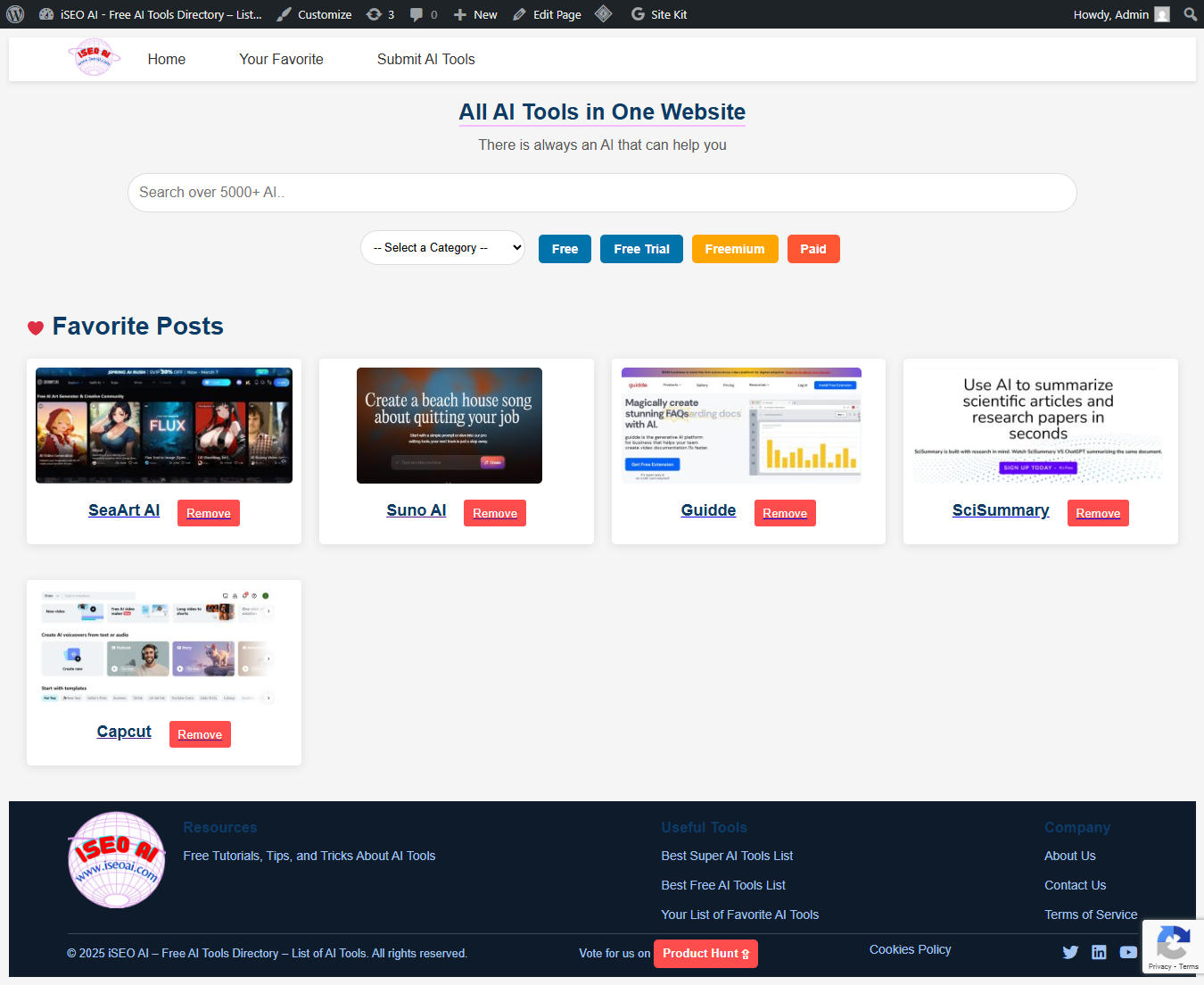 iSEO AI Favorite page