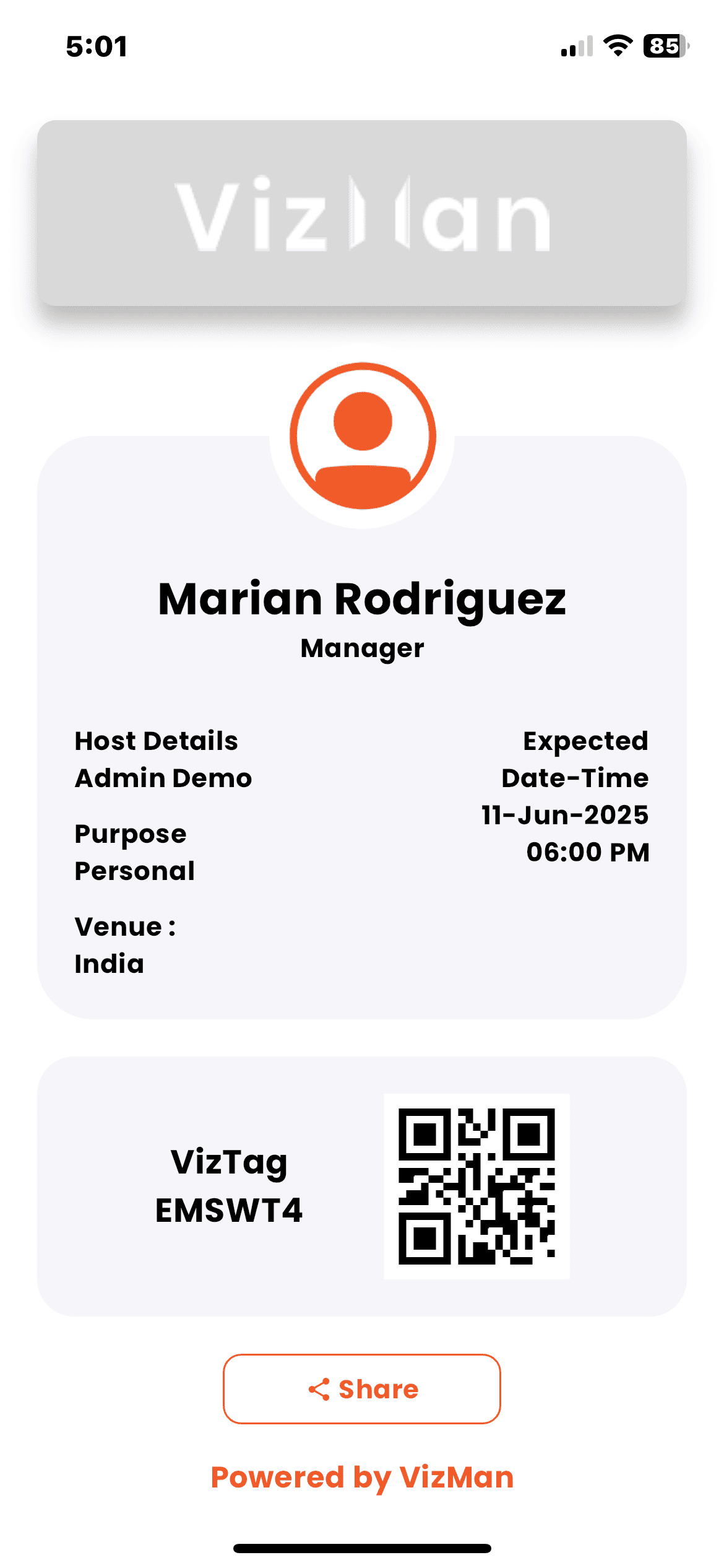 VizMan VizMan VizTag Visitor Pass - Mobile Application