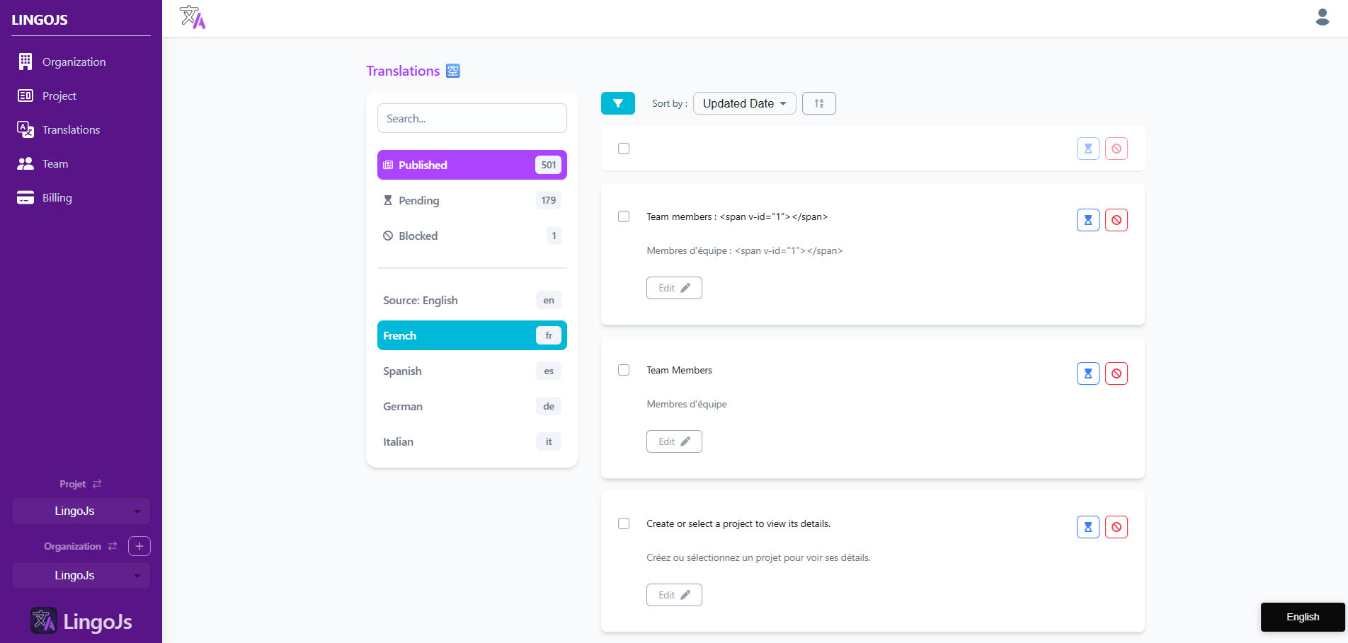 LingoJs Manage Your Translations