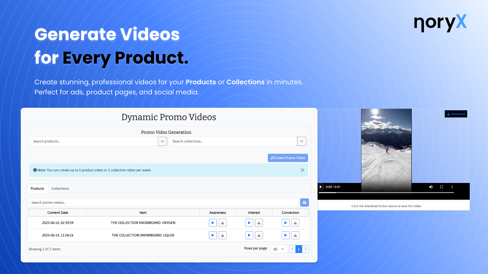 noryX by SusTern Generate Videos for Every Product