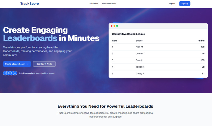 Track Score Online Landing Page