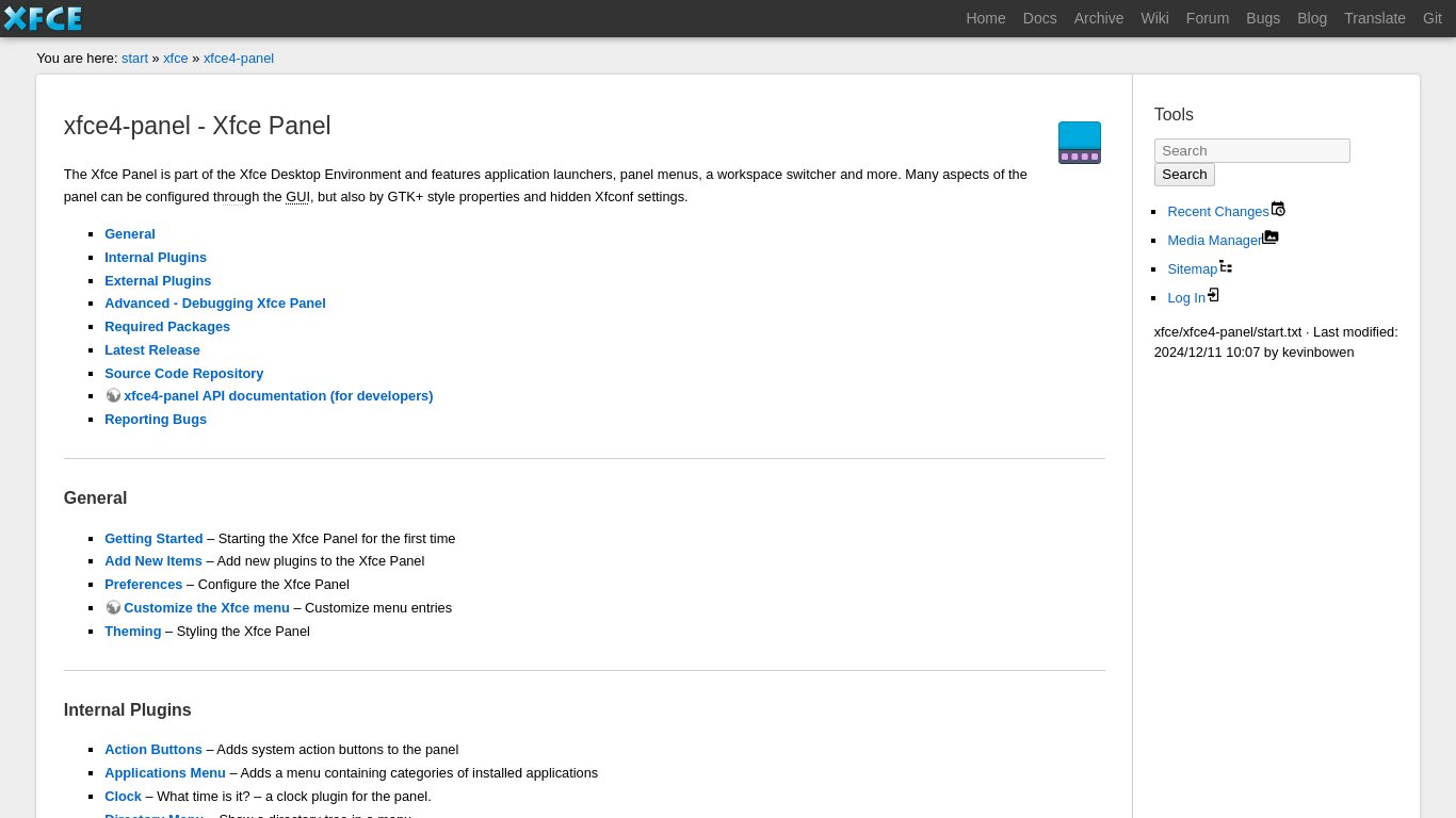 xfce-panel Landing page