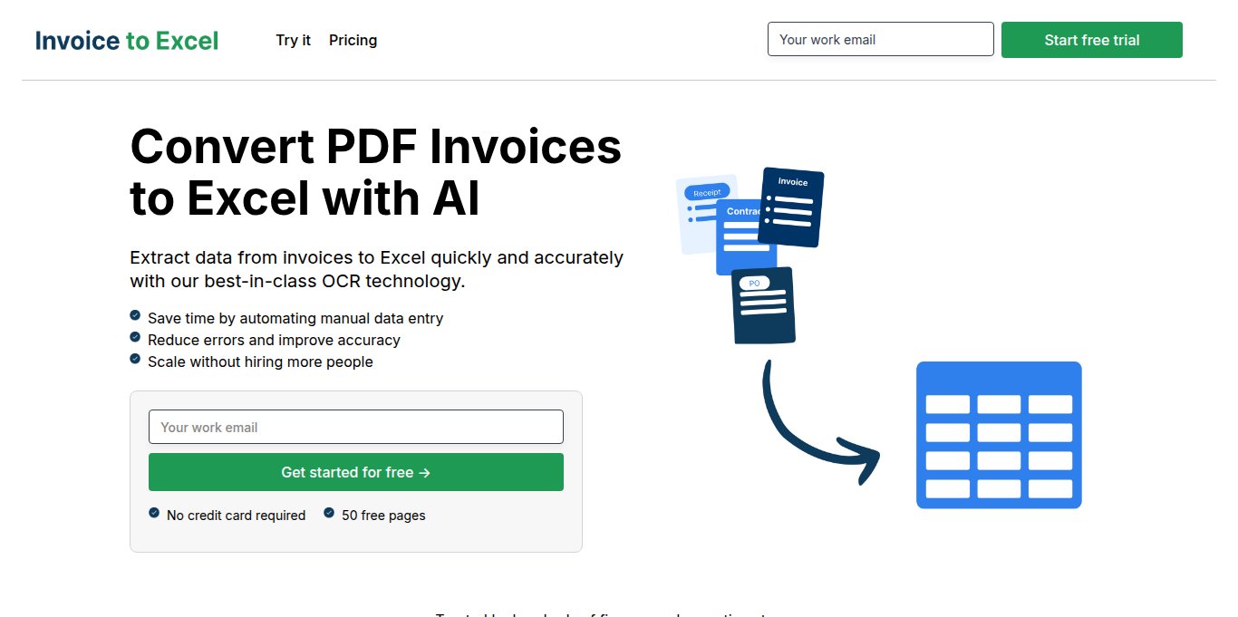 Invoice to Excel AI Landing page