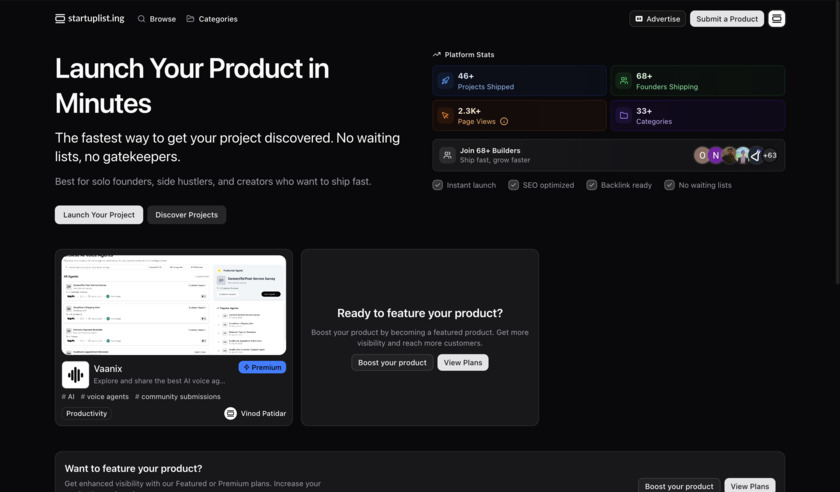 Startup Listing Landing Page