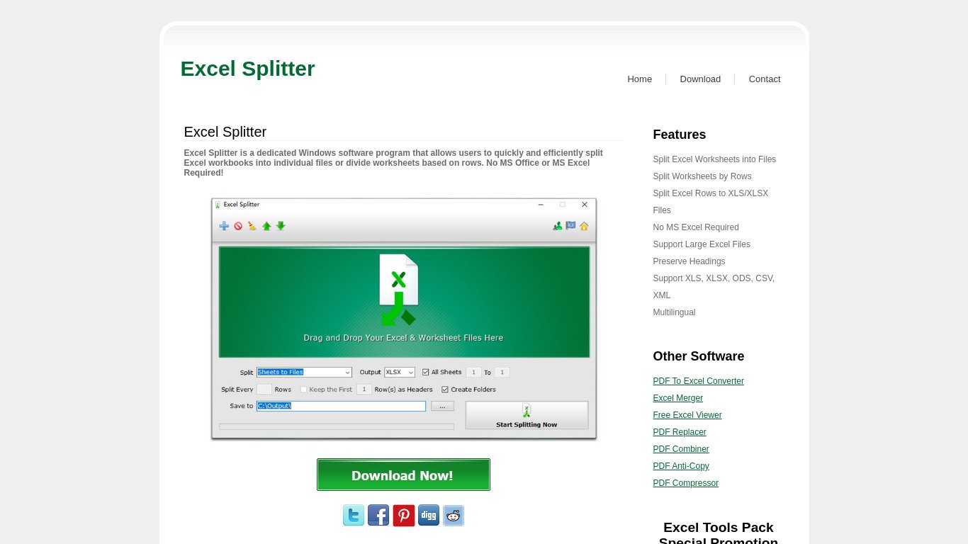 ExcelSplitter Landing page