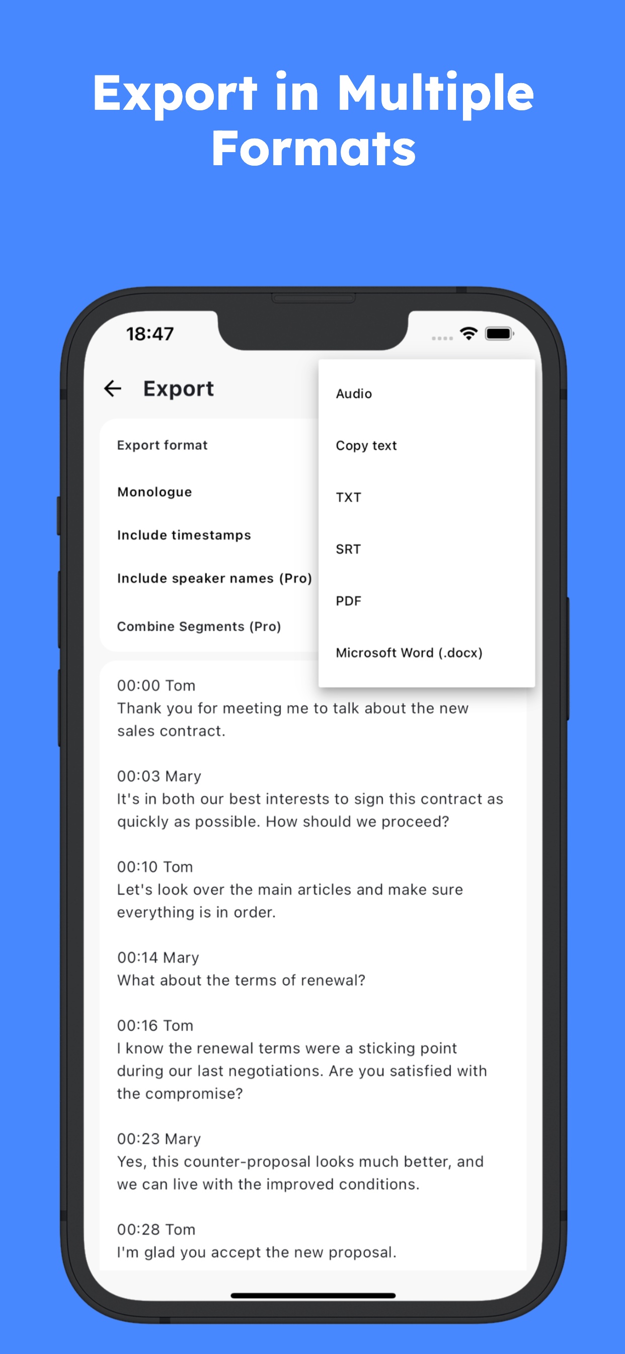 SoundType AI Export in Multiple Formats