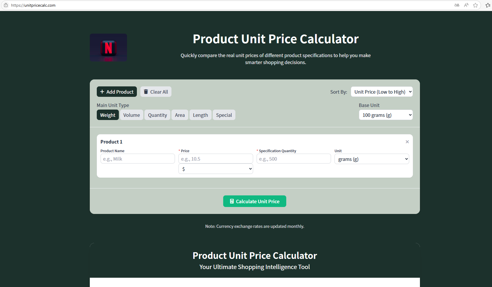 Unit Price Calc 