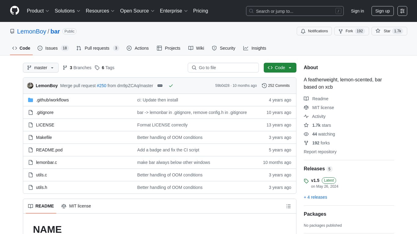 lemonbar Landing page