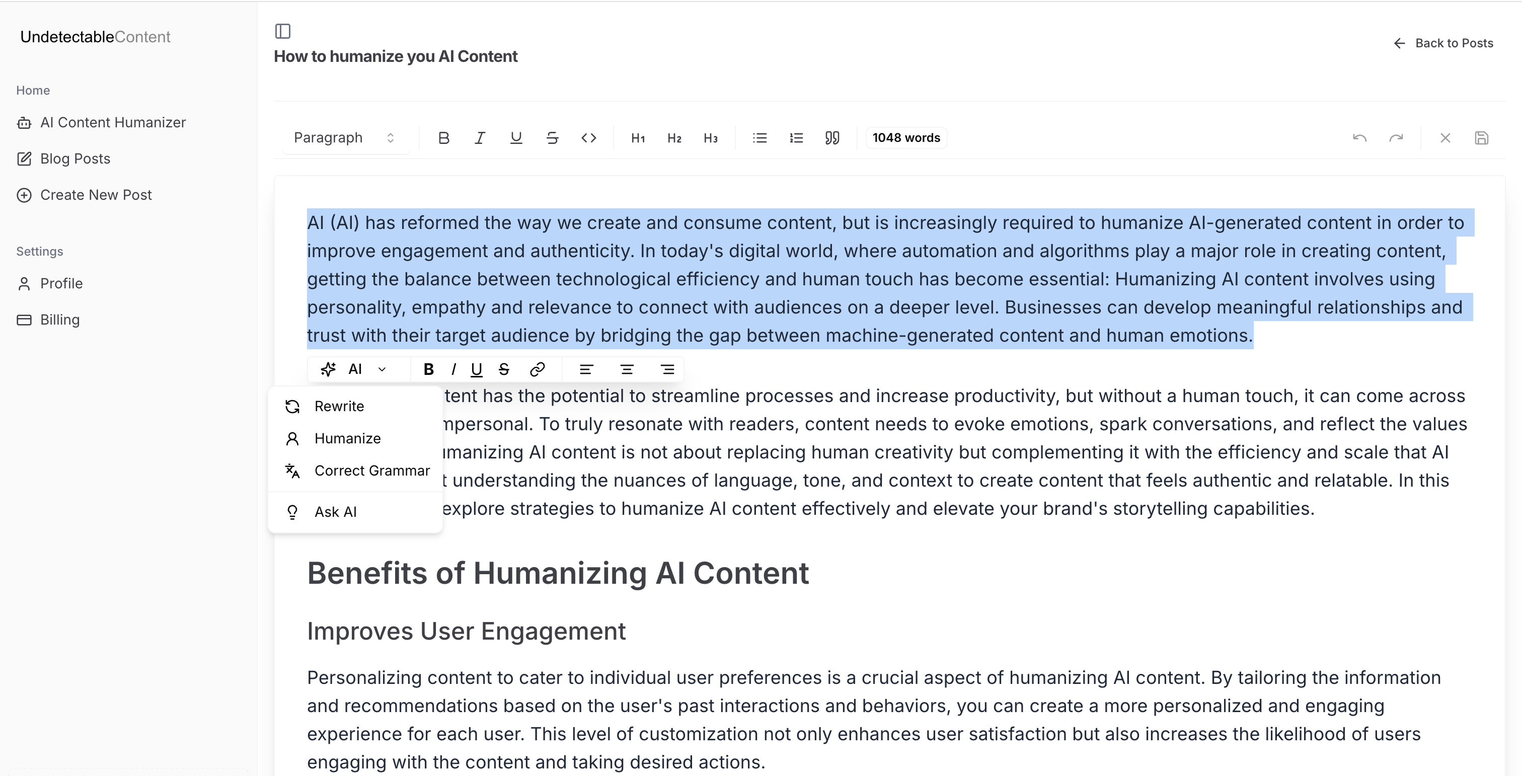 Undetectable Content AI Blog Writer