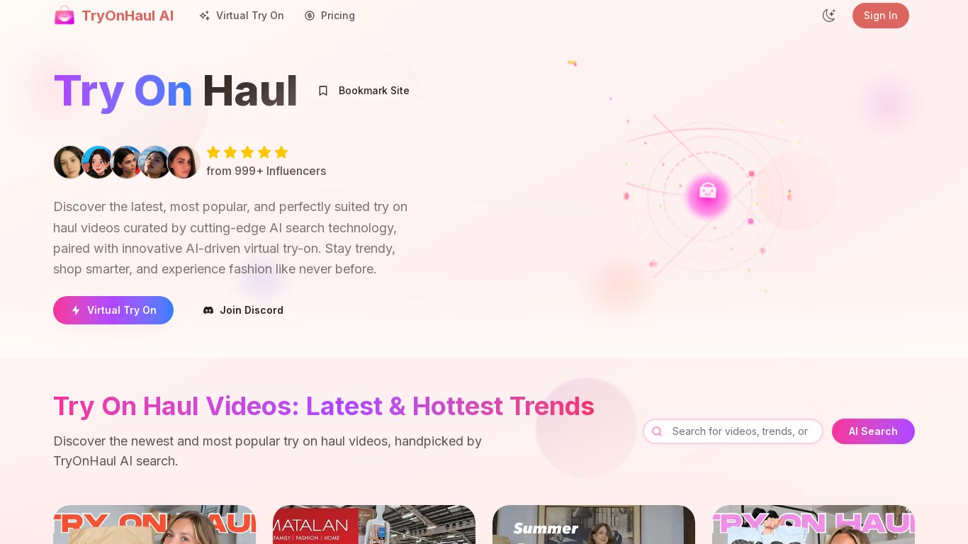 Try On Haul AI Landing page