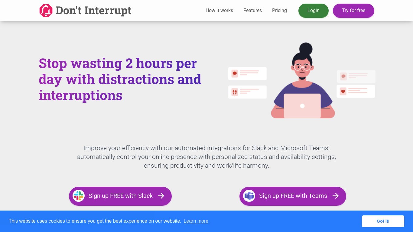 Don't Interrupt App Landing page