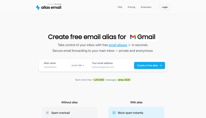 Alias Email Landing Page