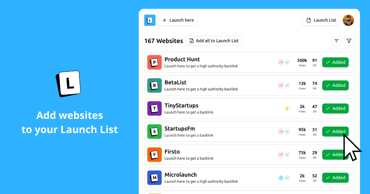 LaunchListOrg Add websites to your Launch List