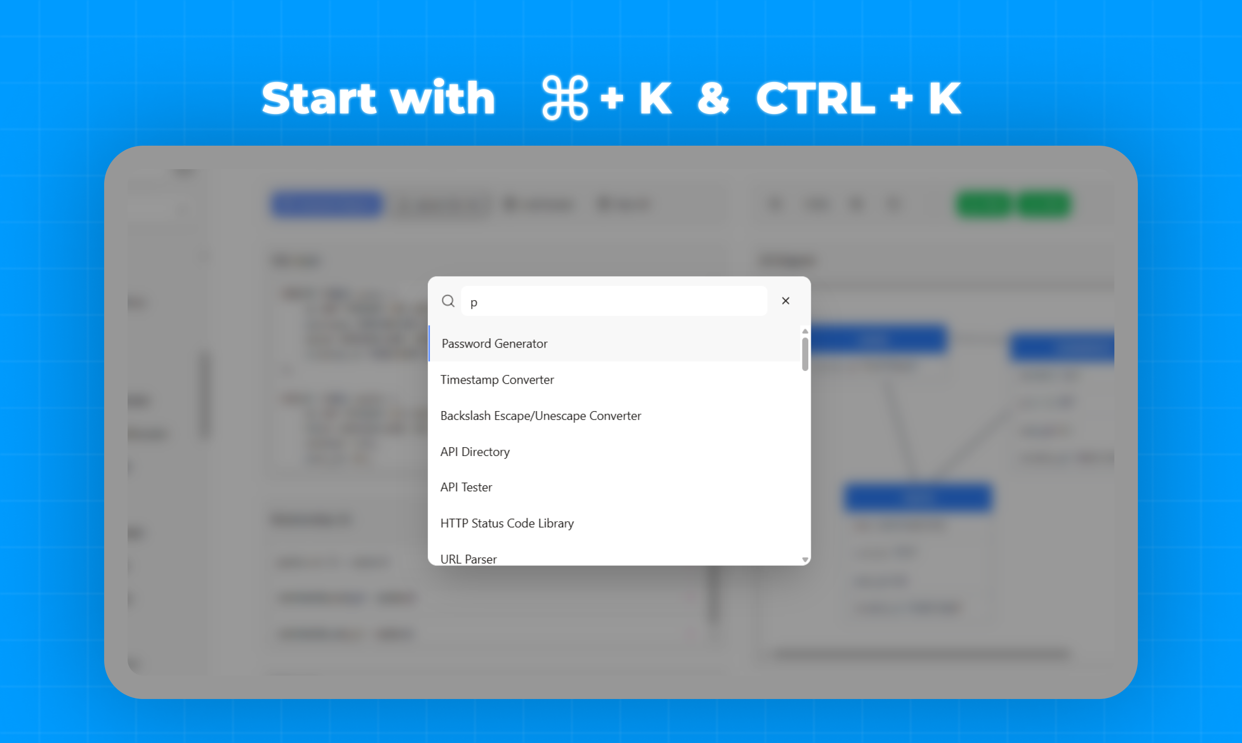 devone.space find tool by ctrl/cmd + K