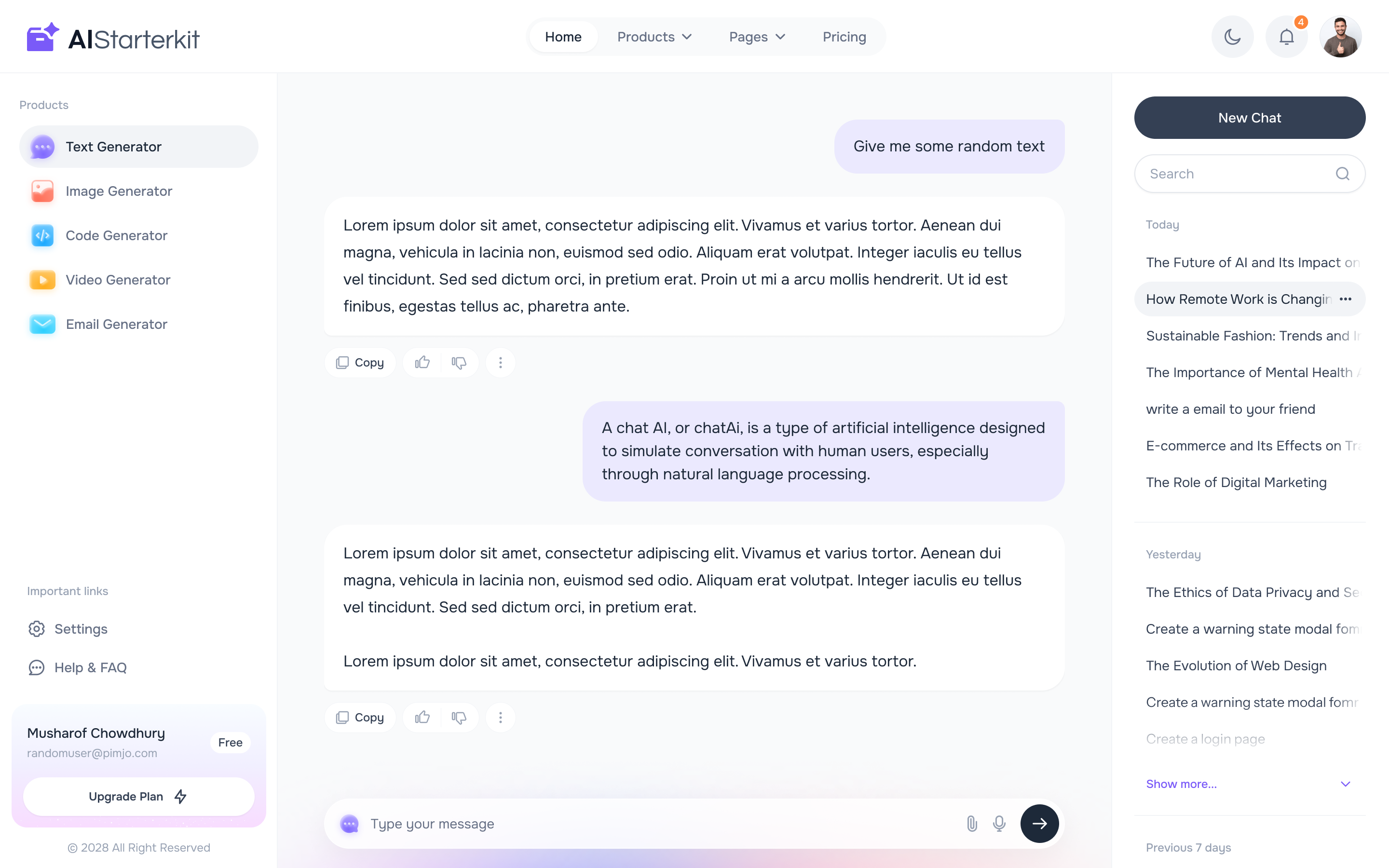AIStarterKit.dev Text Generator