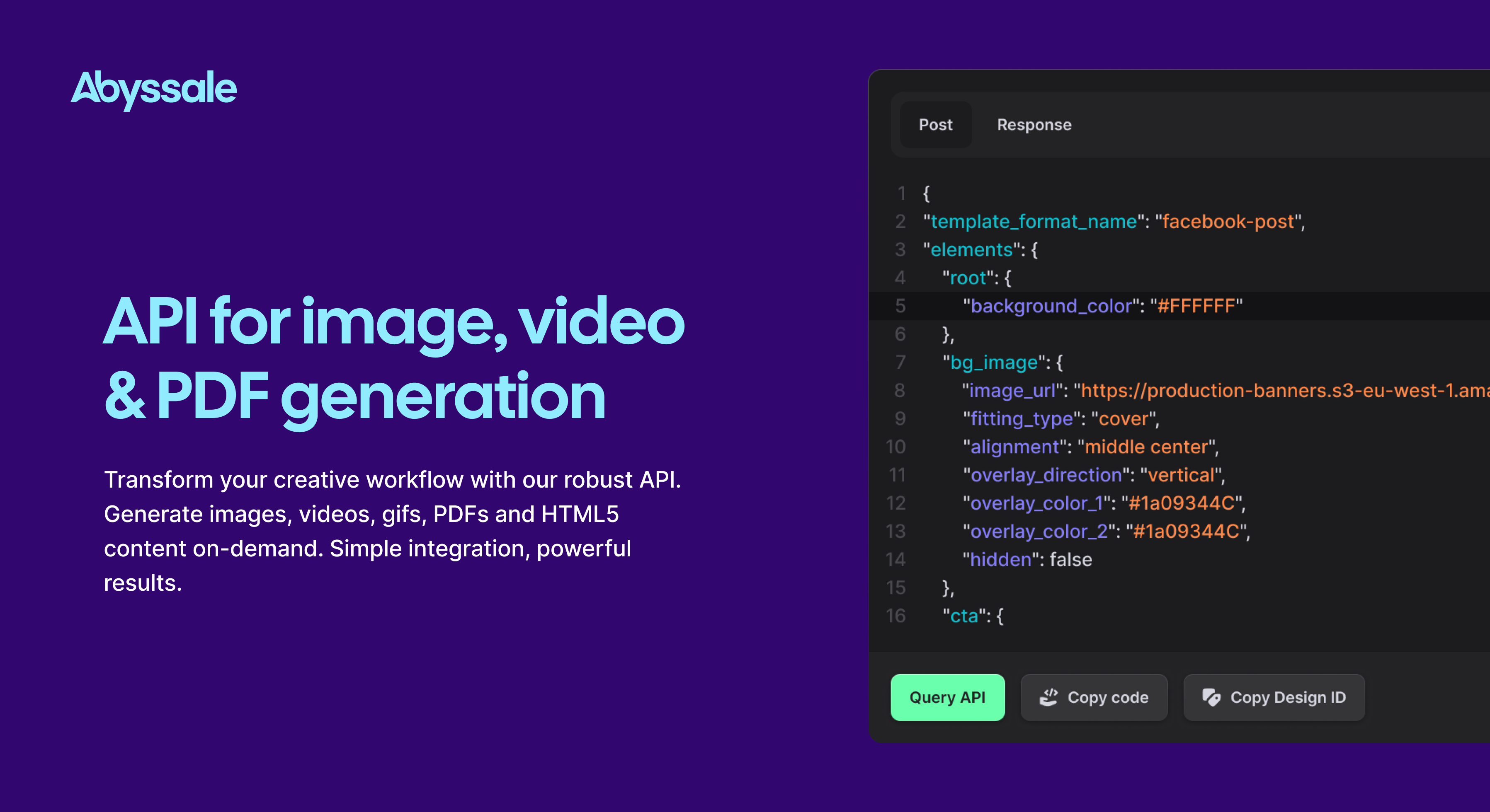 Abyssale API generation for image, video, html5, gif, & PDF