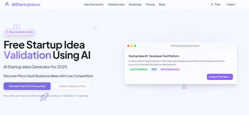 StartupIdeasAI.info Landing Page