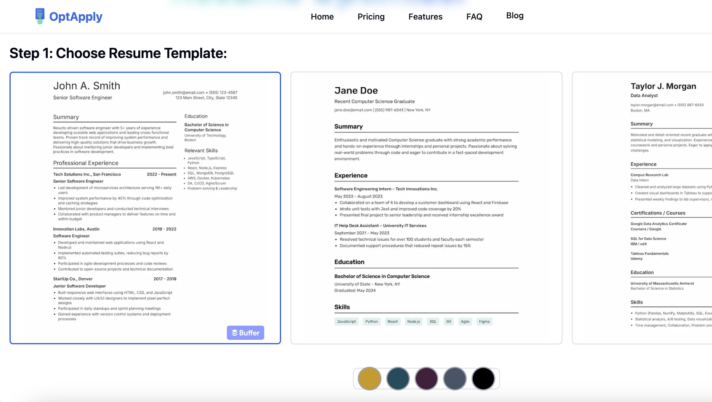 OptApply Resume Edit Page