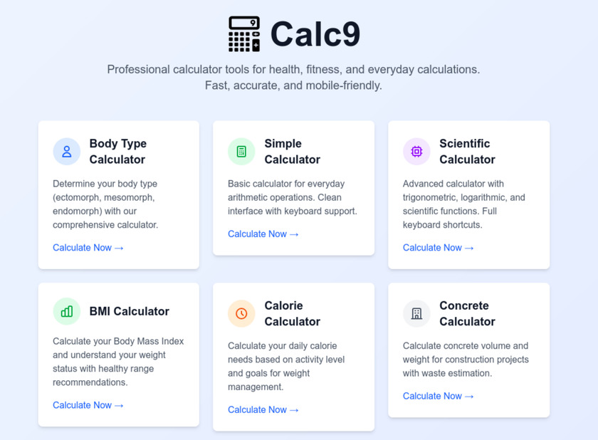Calc9 Landing Page