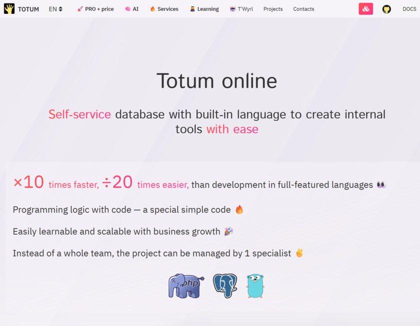 Totum Online Landing Page