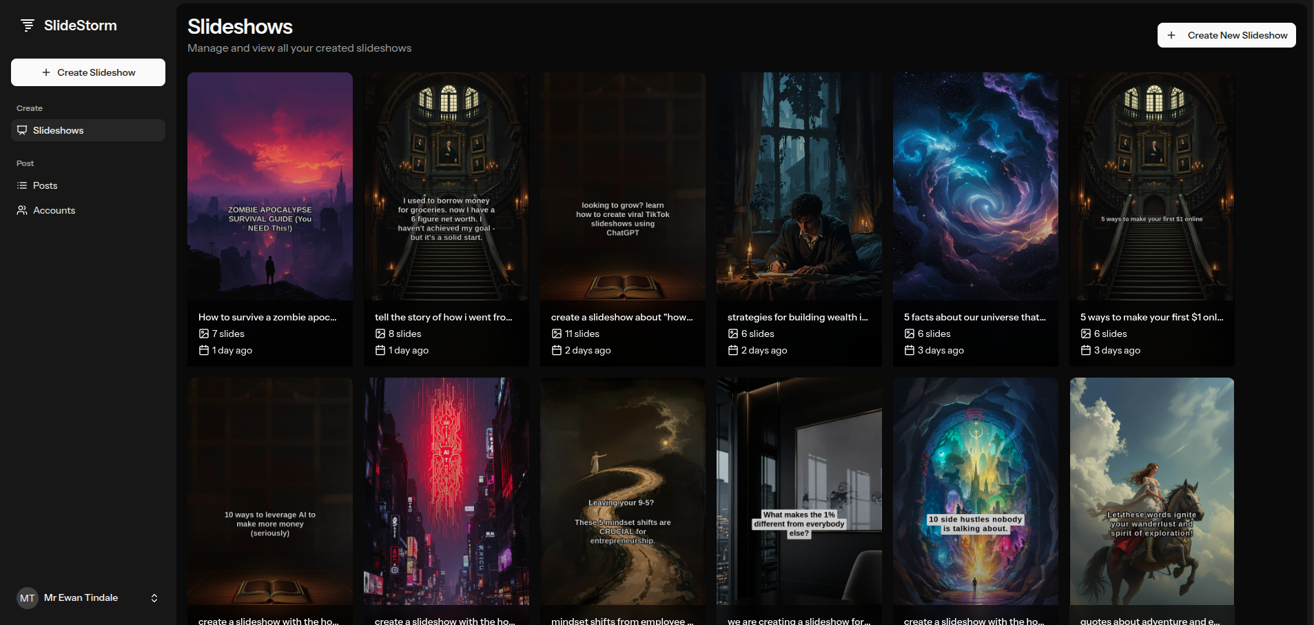 SlideStorm.ai Slideshows Page