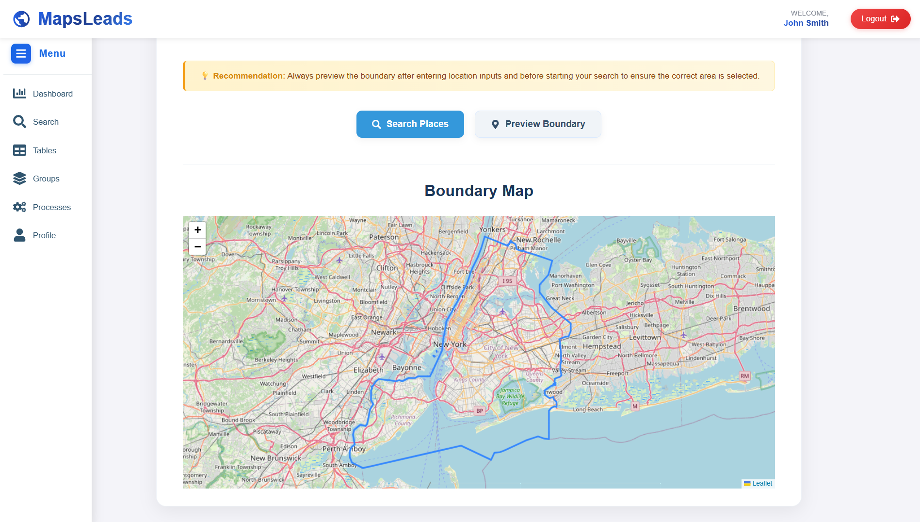 MapsLeads Search Boundary Map 