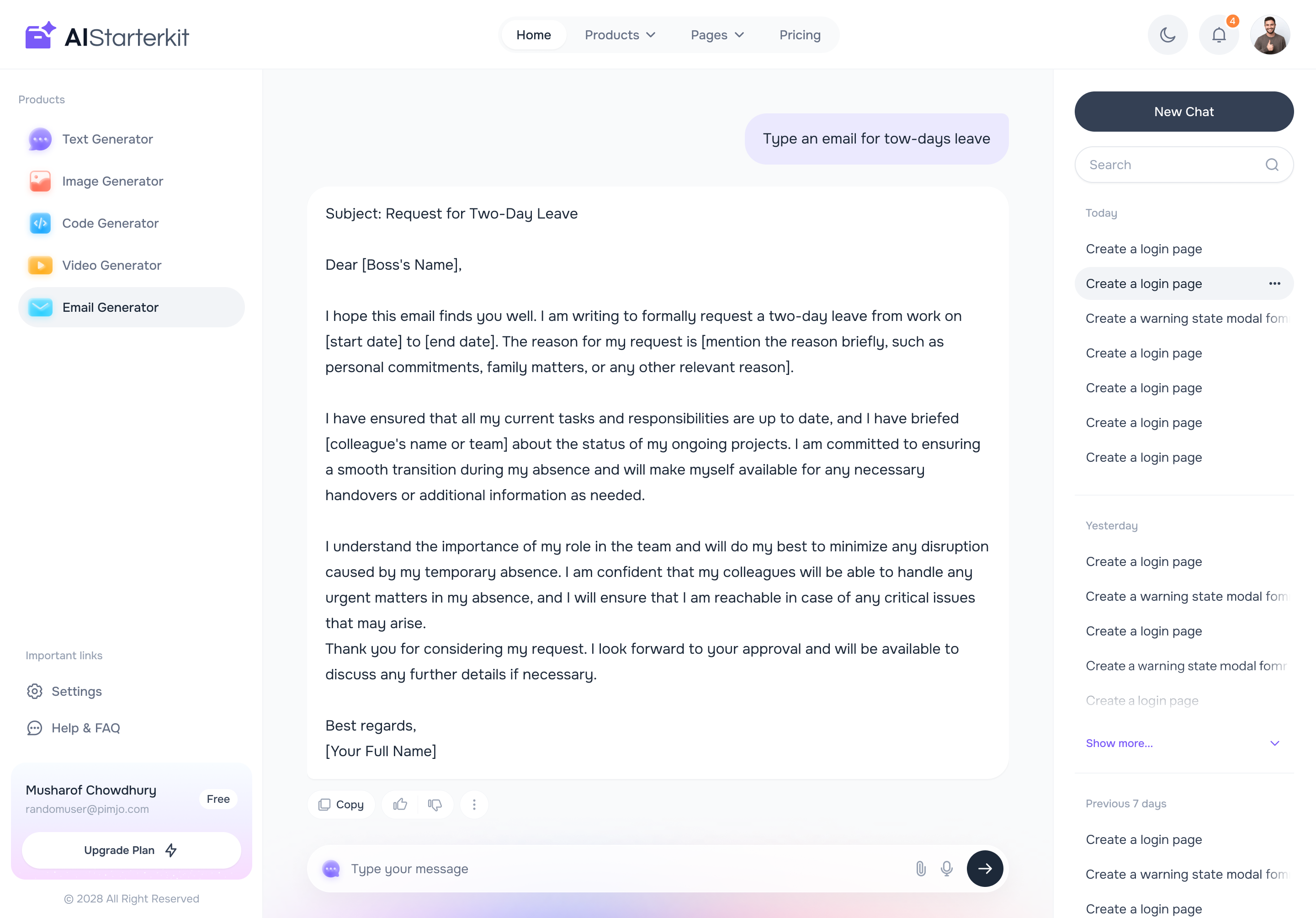 AIStarterKit.dev Email Generator