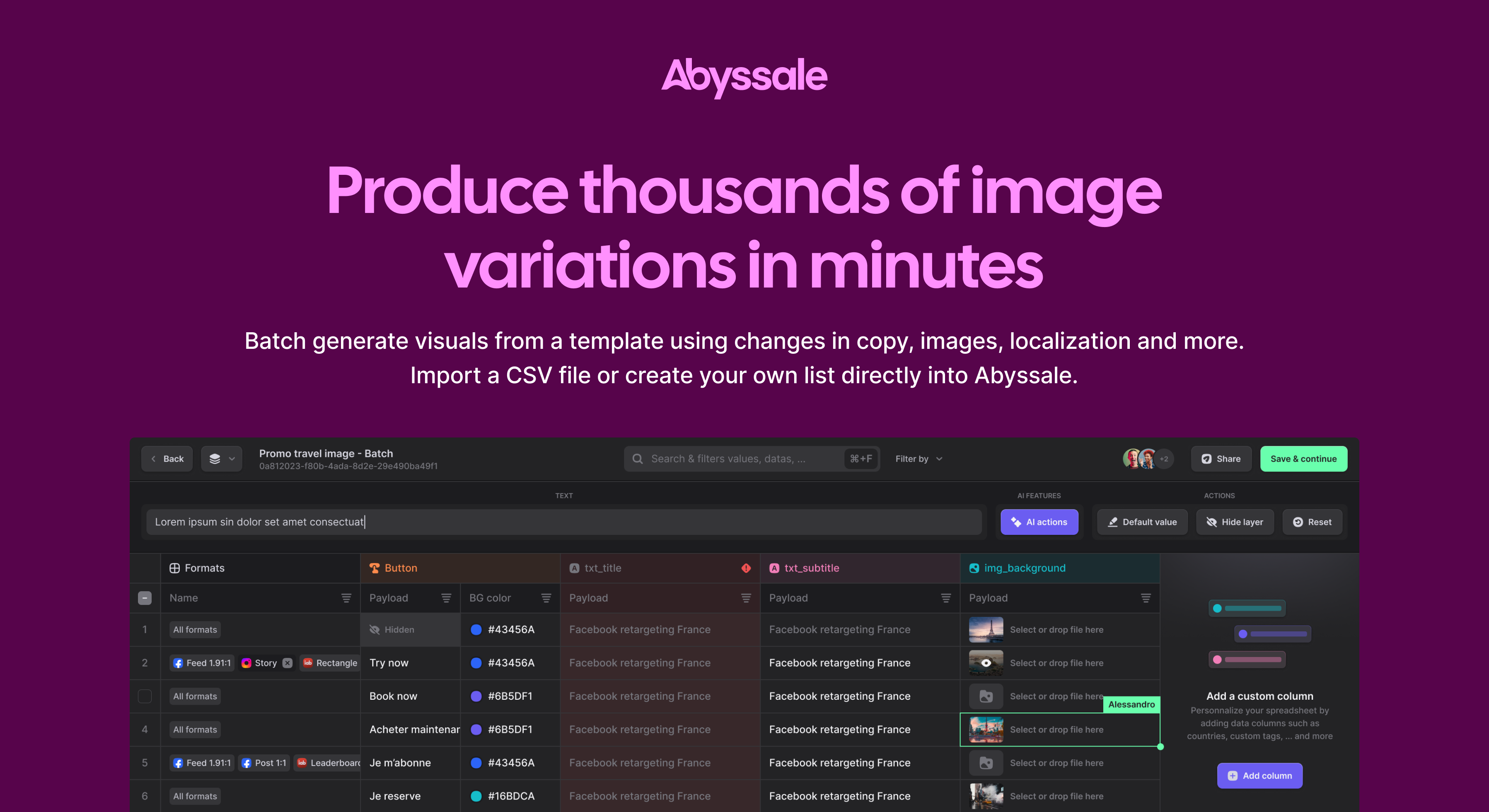 Abyssale Produce thousands of creative asset variations in minutes