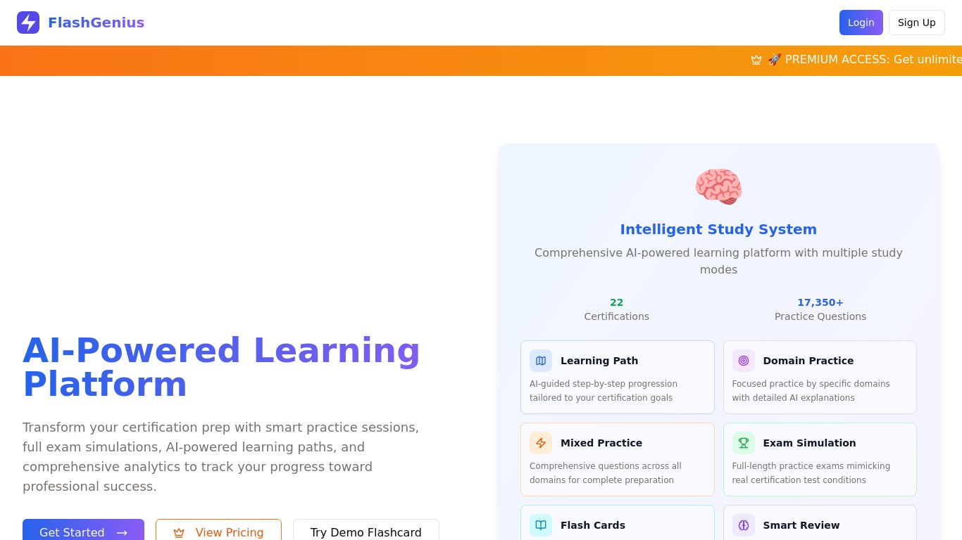 FlashGenius Landing page