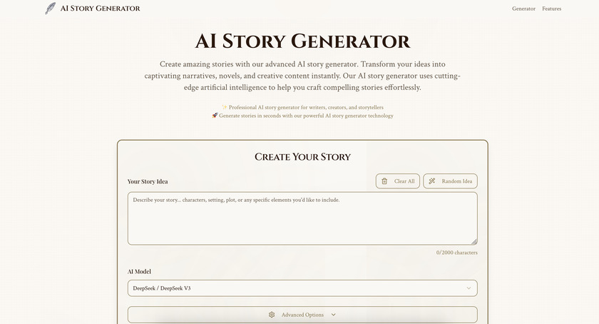 StoryGenerator.cc Landing Page