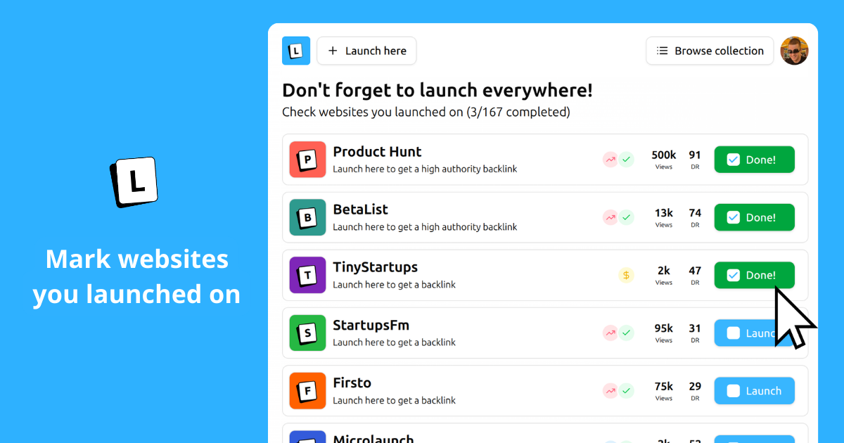 LaunchListOrg Mark websites you launched on