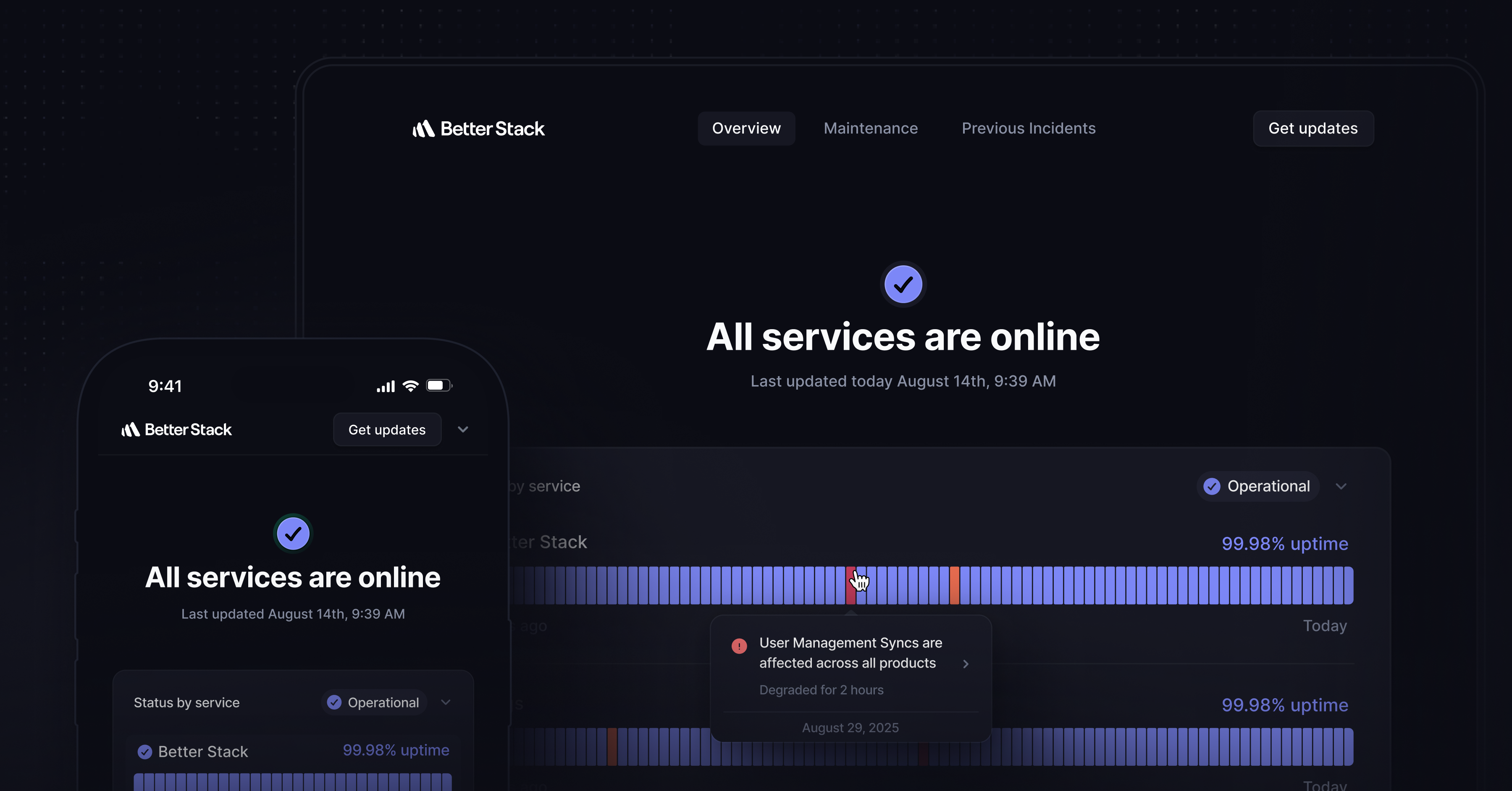 Better Stack Status page and mobile app