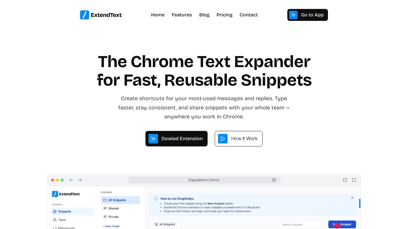 ExtendText.com Landing page
