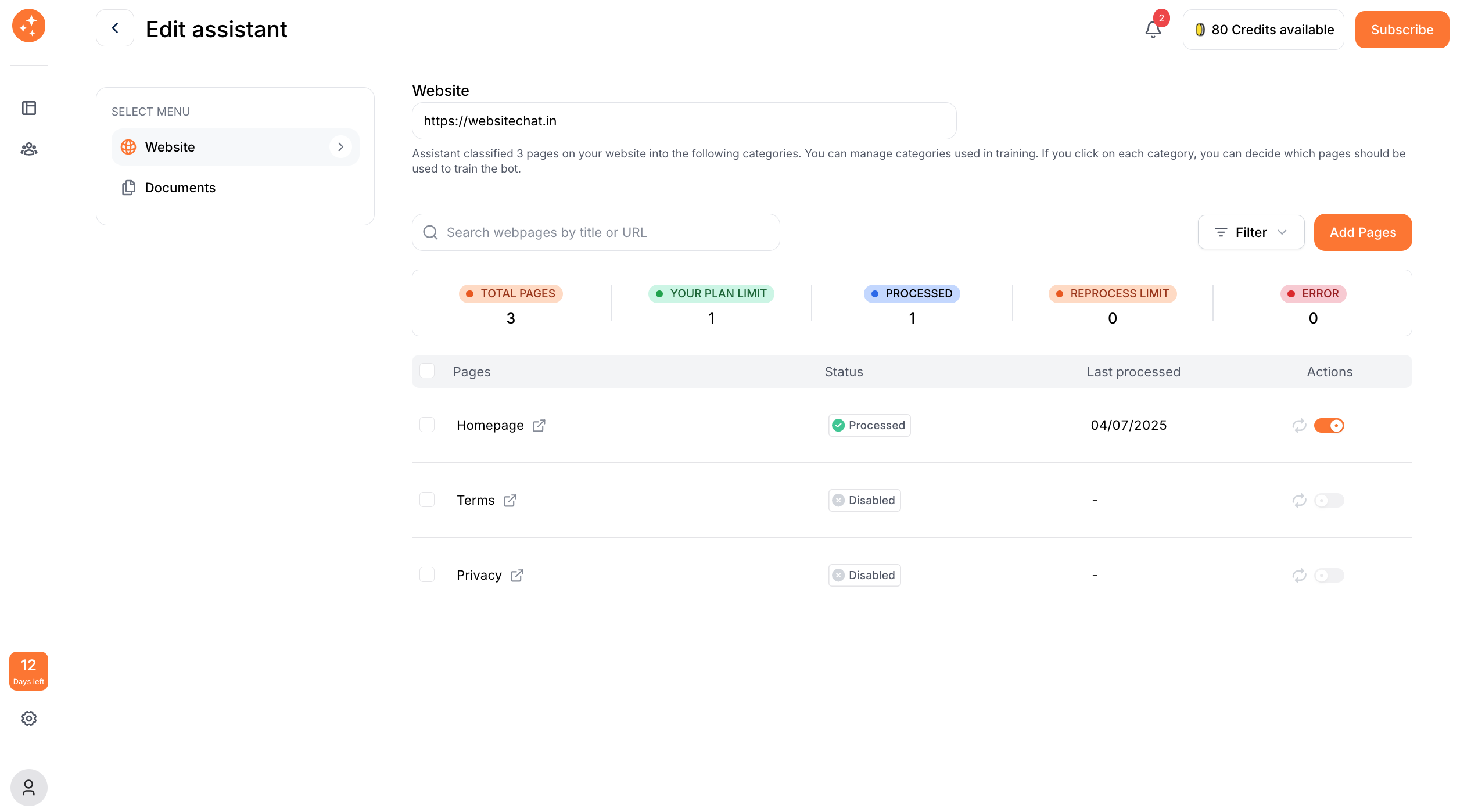 WebsiteChat Training assistant with custom knowledge