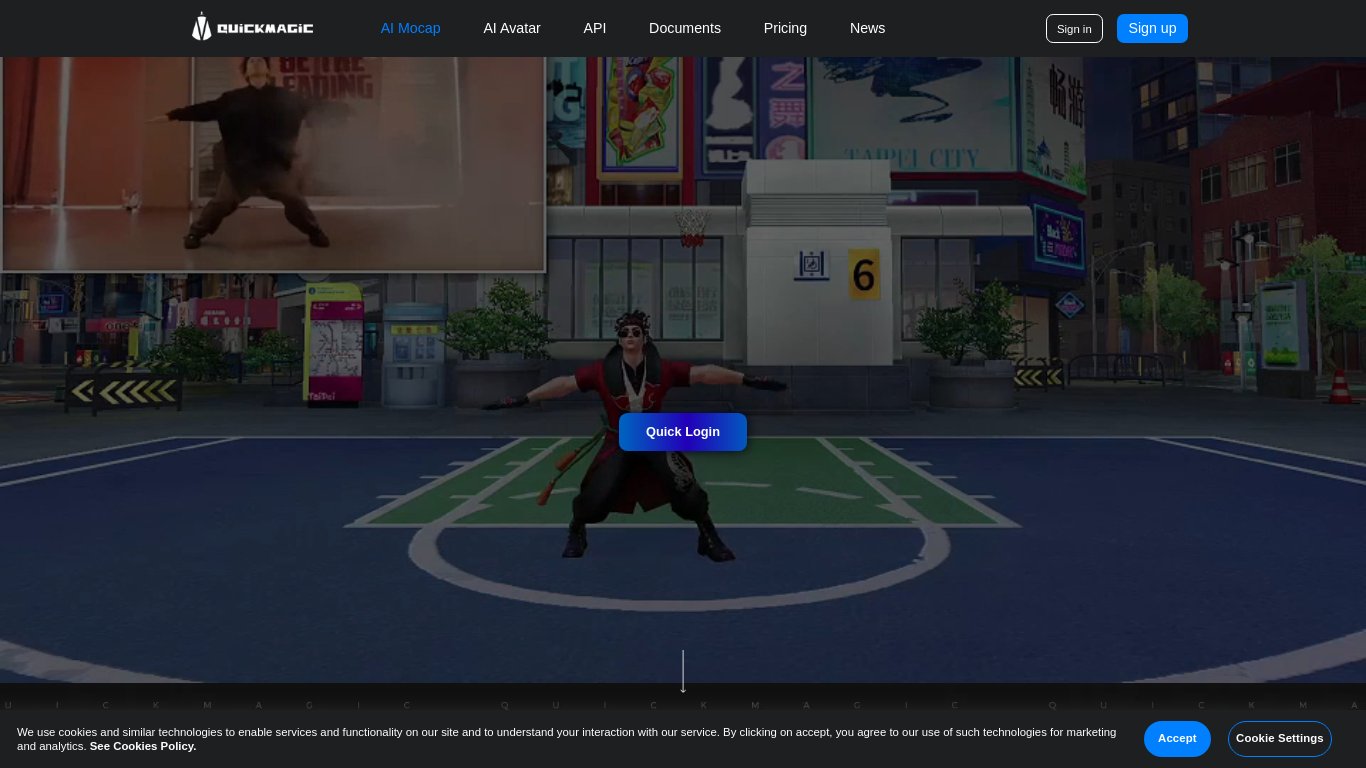 QuickMagic Motion Capture Landing page