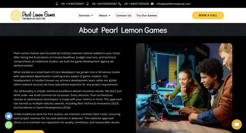 Pearl Lemon Games Landing Page