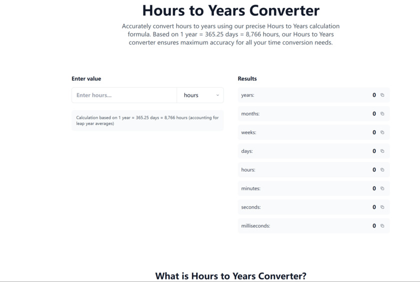 Hours to Years Landing Page