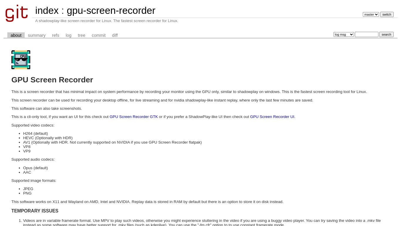 GPU Screen Recorder Landing page