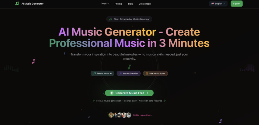 MusicGeneratorAI.io Landing Page