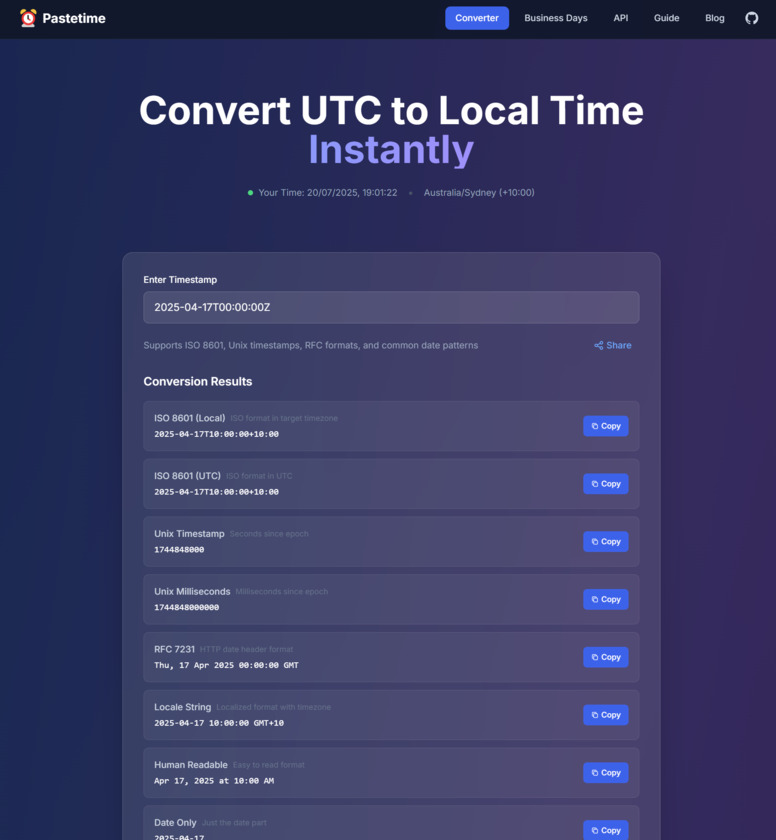 Pastetime Landing Page