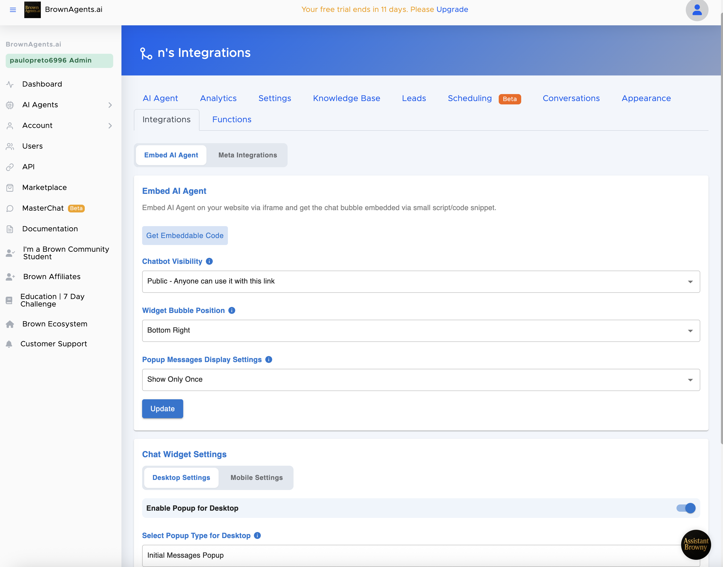 BrownAgents.ai easy to embed your AI Agent in your website - just copy and past the code