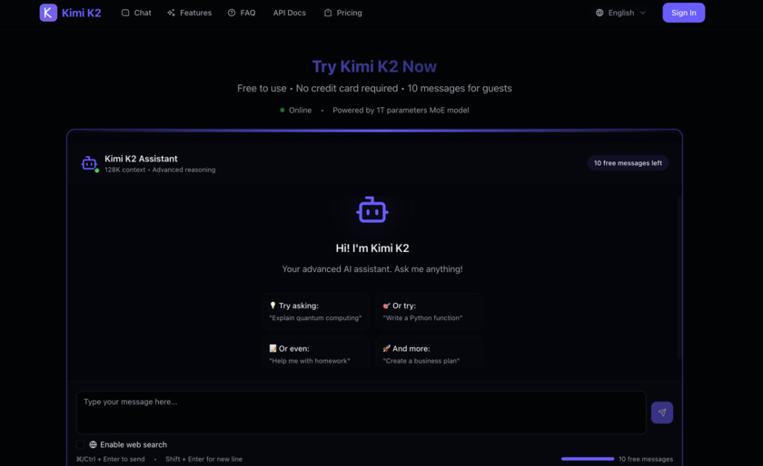 Kimi-K2.ai Landing Page