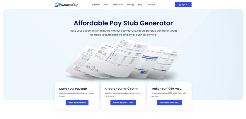 PaystubsCity Landing Page