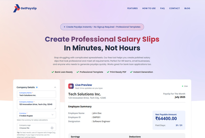 GetPayslip Landing Page