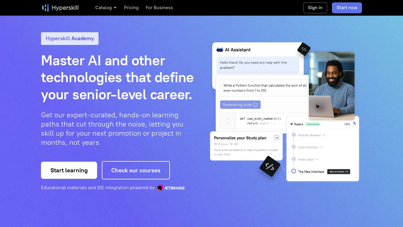 Hyperskill - JetBrains Academy Landing page