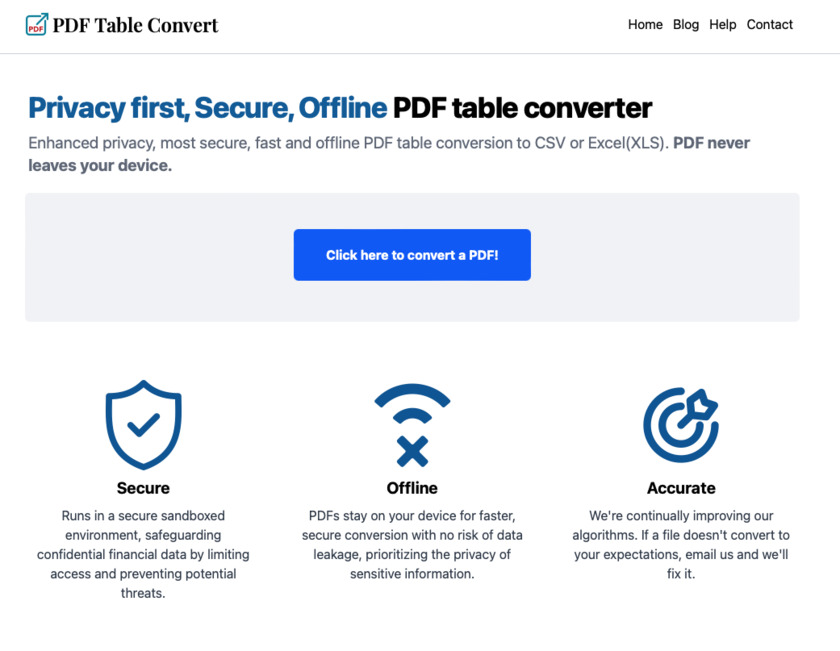 PDF Table Convert Landing Page